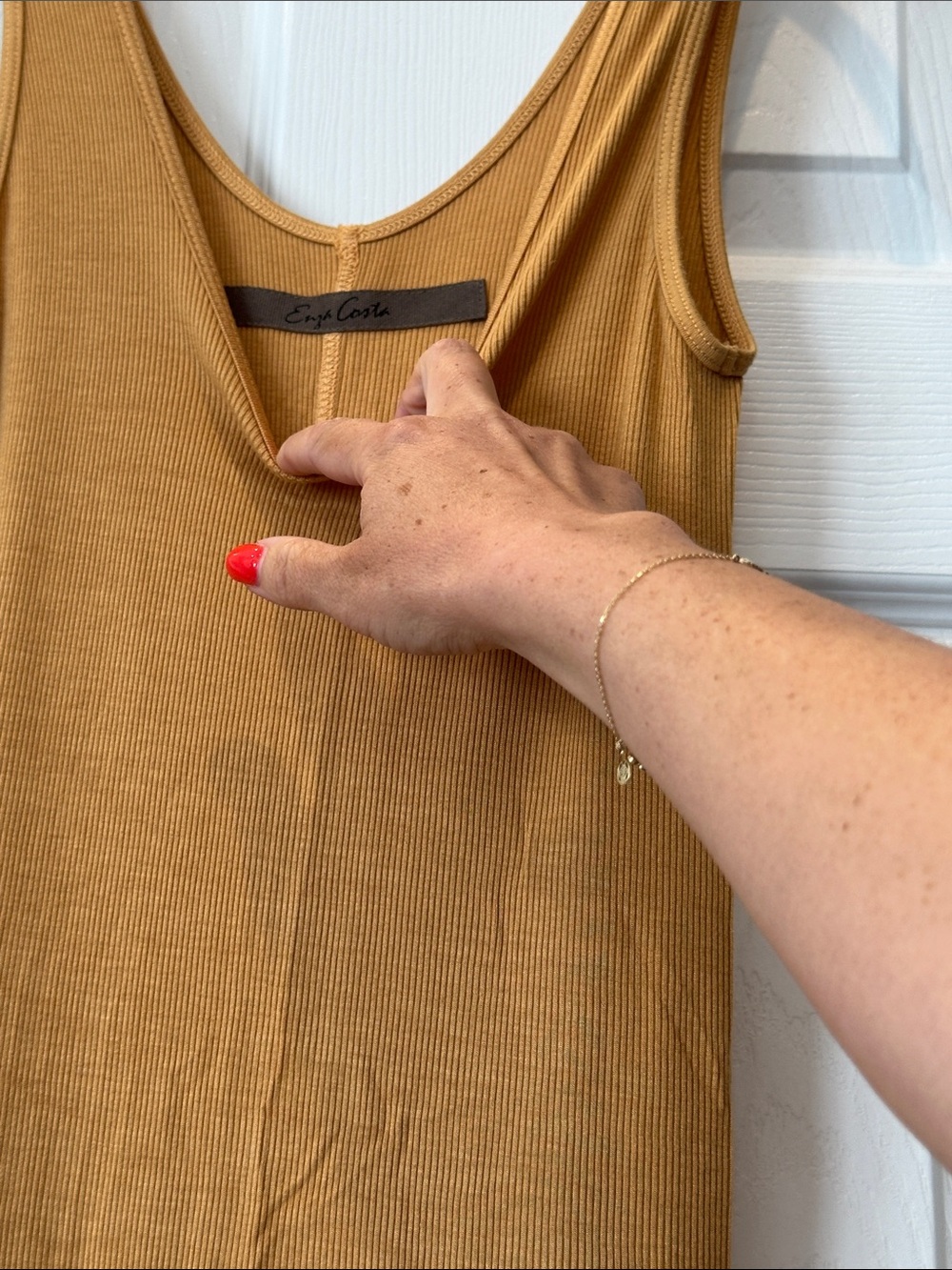 ENZA COSTA Silk Rib Midi Tank Dress Women Small Honey Tan Orange Scoop Neck NWOT - Picture 2 of 4